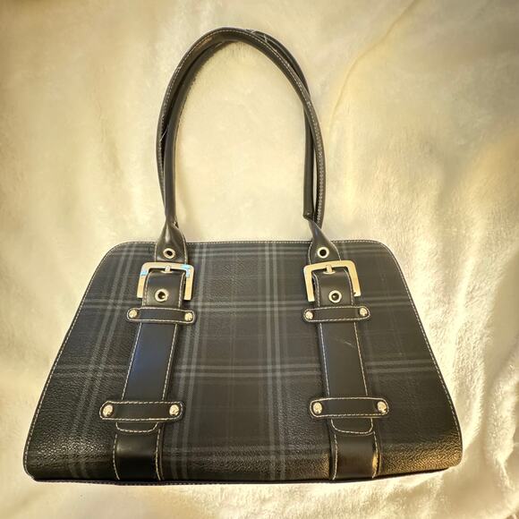 Tartan Plaid Bowler Bag Faux Leather Buckle Shoulder Bag - Picture 13 of 13